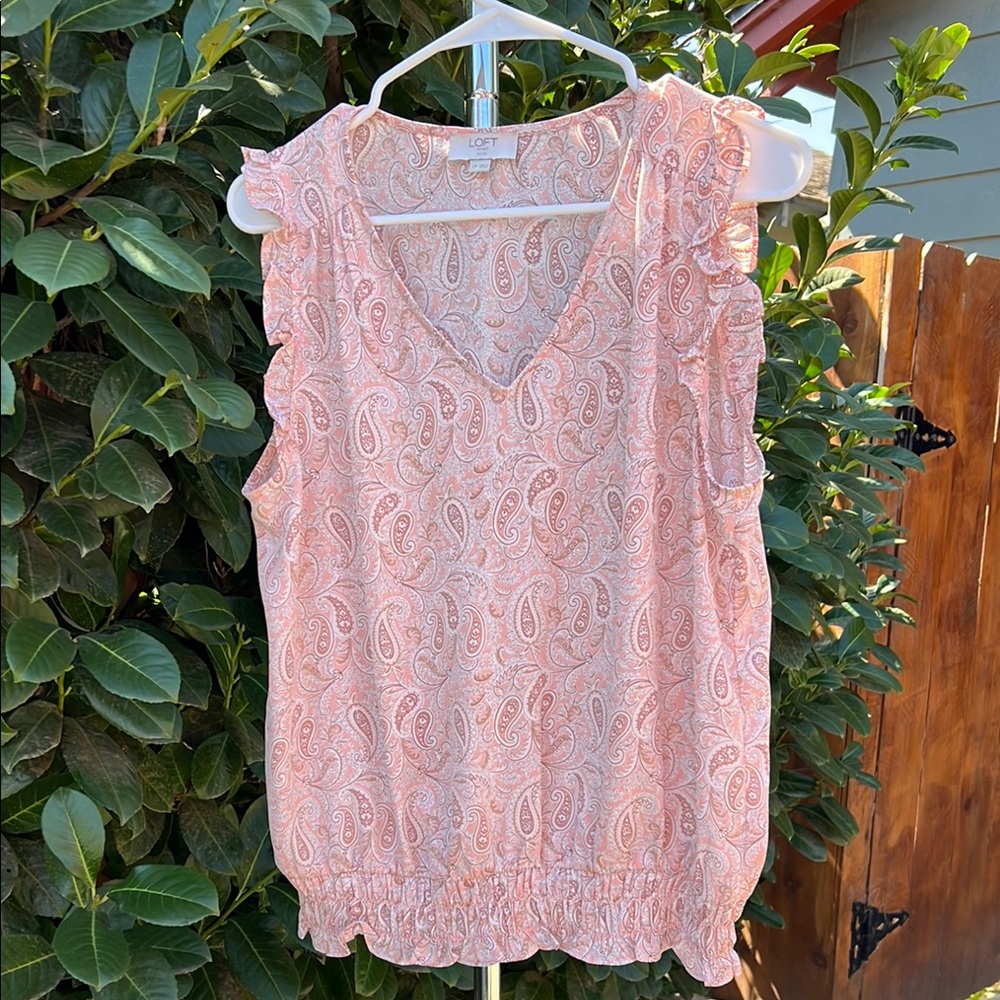 LOFT Pink Ruffled Smocked Blouse
